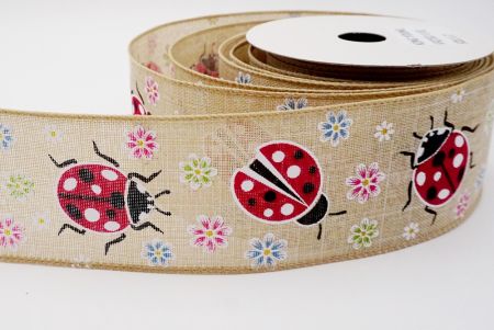 Woolenex plain weave ribbon_ spring time ladybugs kakhi